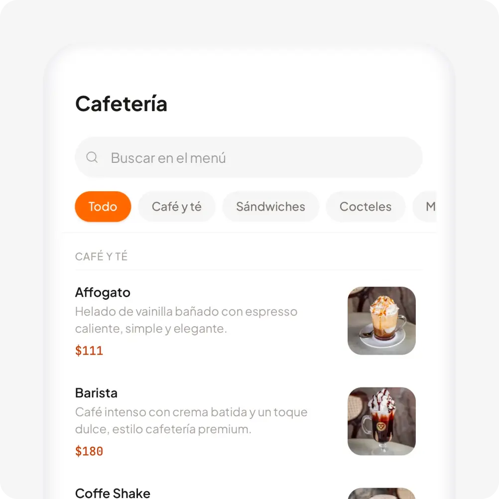 Menú digital de restaurante en un celular