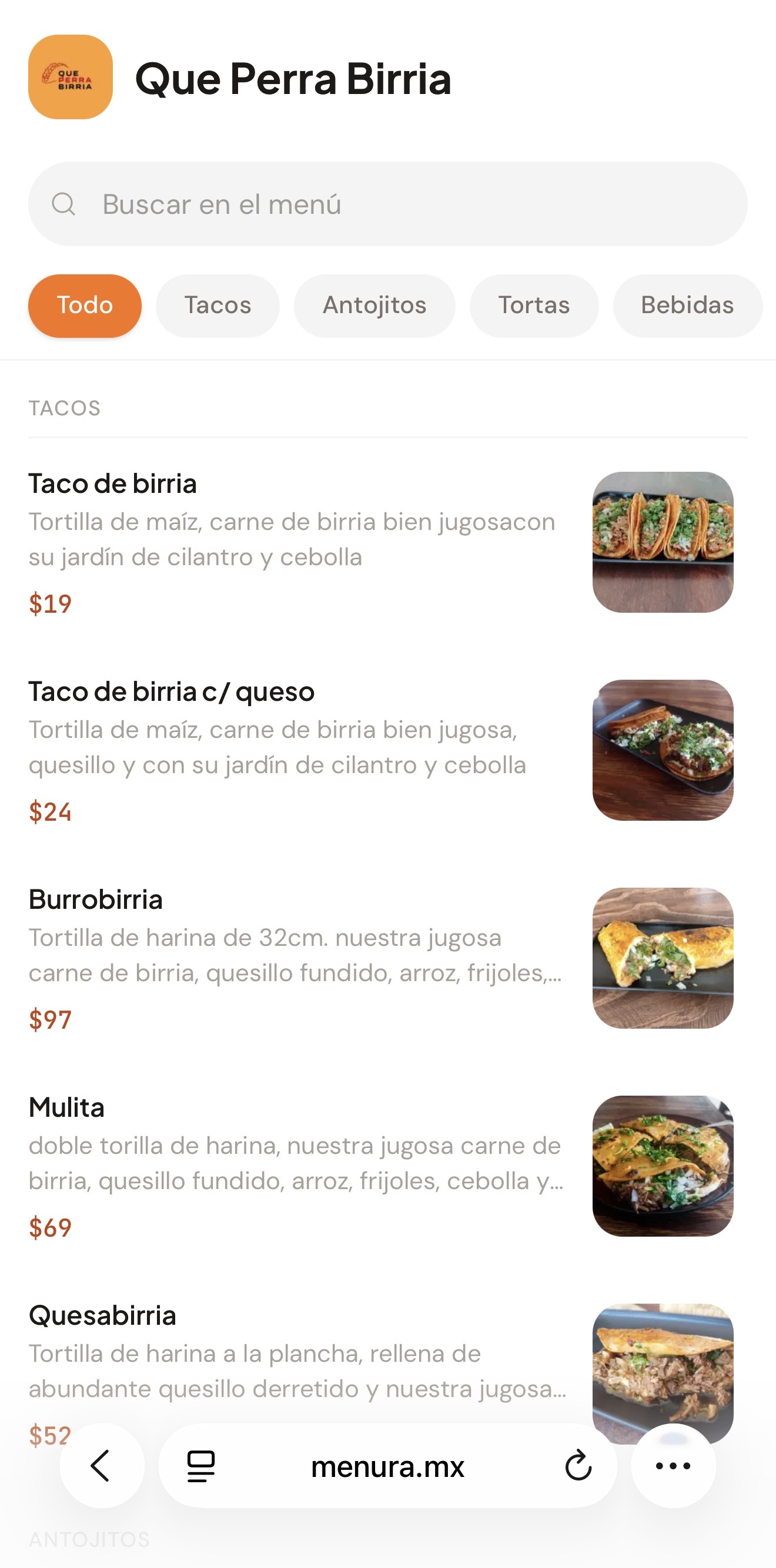 Menú digital Menura: fotos grandes, categorías navegables y precios claros